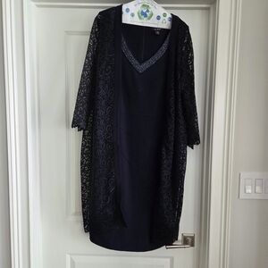 Chic Black Lace Asymmetrical Dress Navy